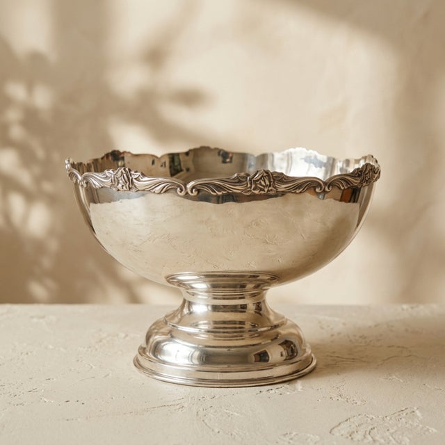 Vintage Mid Century Modern Silver Plate Pedestal Punch Bowl Set With 24 Cups - 25 pcs For Sale - Image 4 of 10