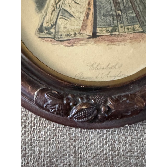 Pair of Vintage Framed French Historical Costume Prints After Hippolyte Paquet Carved Oval Wood Frames European Fashion Illustrations For Sale In Raleigh - Image 6 of 12