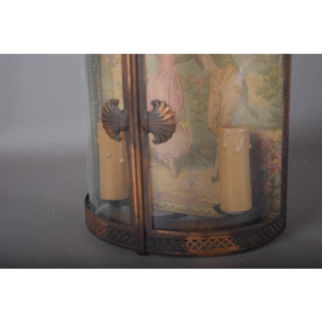Brass Vitrine Wall Lamp with Curved Glass and Garden Scene Panel, 1950s For Sale - Image 6 of 7