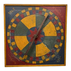 Highly Unusual American Folk Art "Yale vs. Harvard" Spinning Wheel Game C. 1900