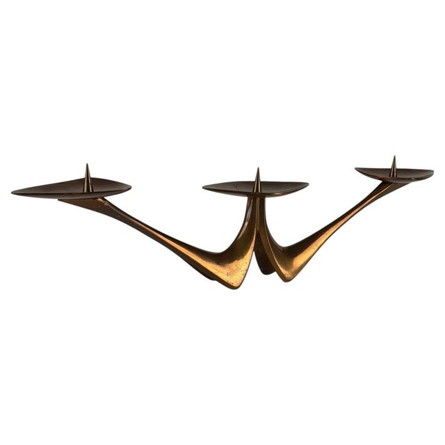 Three-Light Brass Candelabra attributed to Klaus Ullrich, Germany ,1950s For Sale - Image 9 of 9