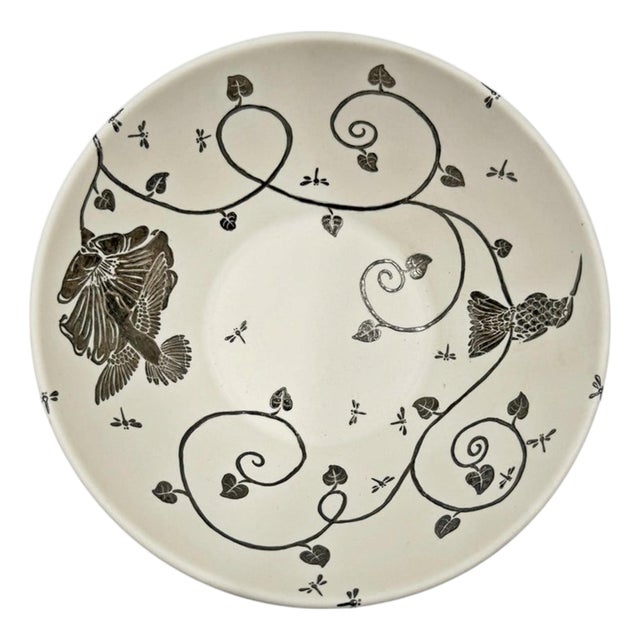 1980s Emilia Castillo Taxco, Pure Silver & Porcelain Hummingbird Serving Bowl For Sale