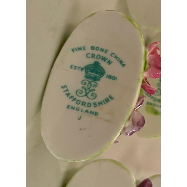 Early 20th Century Hand Painted Trompe-l'Oeil Bone China Flower Crown Staffordshire Place Card Holders - Set of 8 For Sale - Image 5 of 9