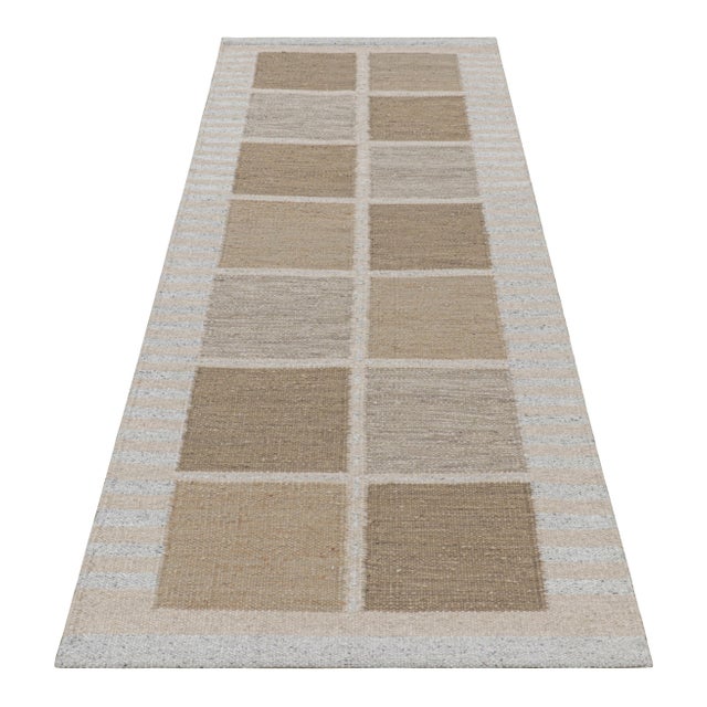 2010s Rug & Kilim’s Scandinavian Style Runner Rug, Beige-Brown With Geometric Patterns For Sale - Image 5 of 7