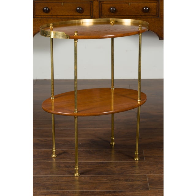 English Midcentury Mahogany Oval Two-Tiered Table with Brass Accents For Sale - Image 12 of 12