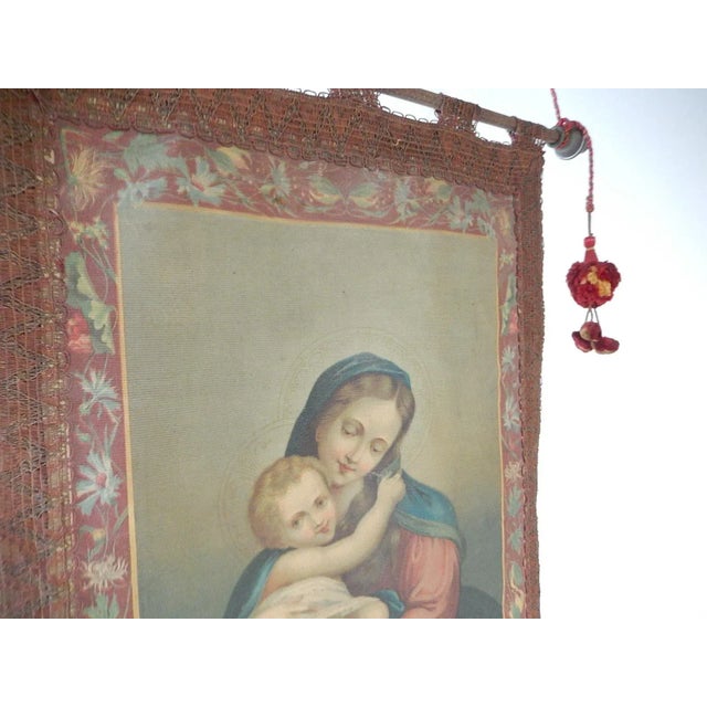 19th Century Italian Religious Banner Ave Maria Oliograph With Tassels For Sale - Image 4 of 13