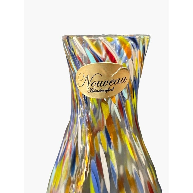 1970s Decanter & Glasses Set by Nouveau Handcrafted - Murano Style Art Glass – Confetti Glass With Cobalt Accents, Decanter Stopper & 4 Matching Glasses For Sale - Image 5 of 9