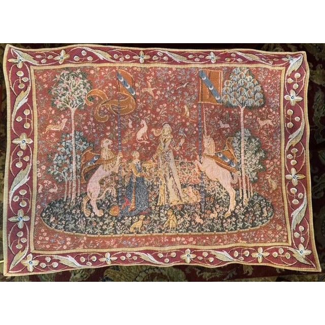 A quietly opulent French tapestry, drawing from the visual language of the famed Lady and the Unicorn—one of the most...