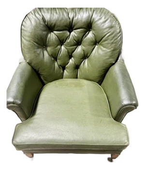 Olive Green Leather Tufted Club Chair