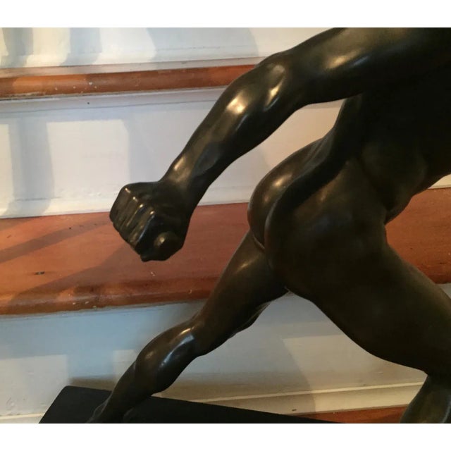 19th Century Antique 19th Century French Grand Tour Bronze Figure of an Athlete Mounted on Original Black Slate Base For Sale - Image 5 of 13