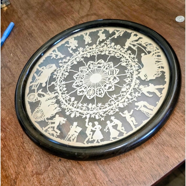 Doodle sided glass framed wood cutout. Appears to be European.....possibly German.