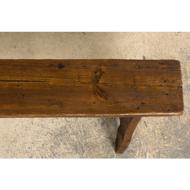 Wood Late 19th Century French Provincial Rustic Pine Farmhouse Bench For Sale - Image 7 of 14