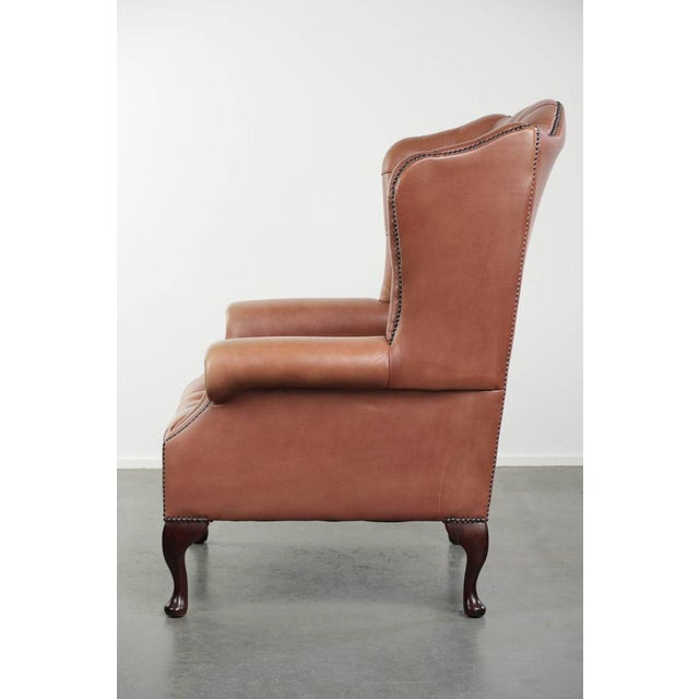 Classic English Cowhide Button-Seat Chesterfield Wing Armchair For Sale - Image 5 of 13