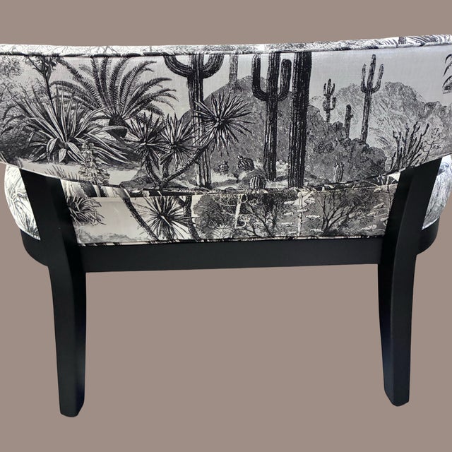Mid-Century Modern 1970s Black Lacquer Bench/Settee With Pierre Frey Upholstery "Pampa Noir" For Sale - Image 3 of 4