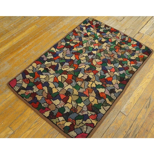 American Captivating Colorful With Jewel Tones Antique American Crazy Quilt Pattern Hooked Rug For Sale - Image 3 of 9
