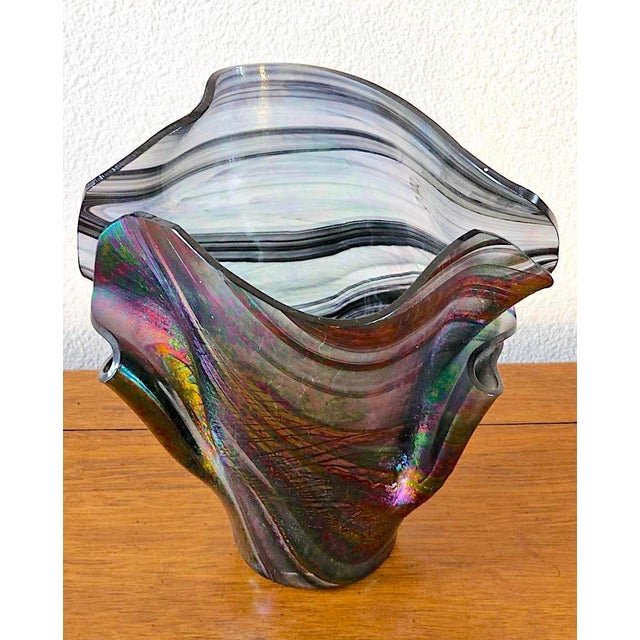 1990s 1990s Iridescent “Handkerchief” Art Glass Vase, Oil Slick Finish For Sale - Image 5 of 14
