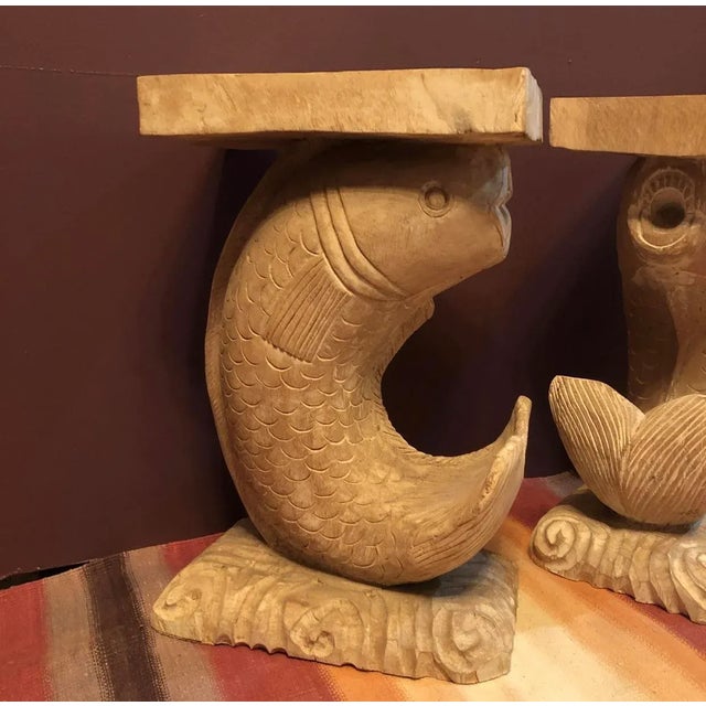 Mid-Century Modern Late 20th Century Hand Carved Fish Side Tables - a Pair For Sale - Image 3 of 9