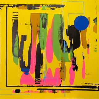 Yellow by Jennifer Bobola | Mixed media Abstract composition with bold colors and shapes. For Sale