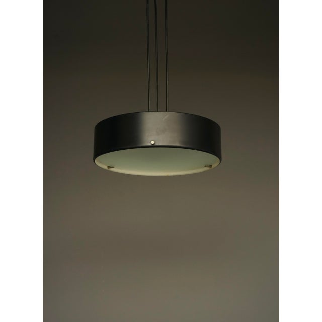 Black Mid-Century Italian Ceiling Pendant Light in Glass and Metal by Bruno Gatta for Stilnovo, 1950s For Sale - Image 8 of 15