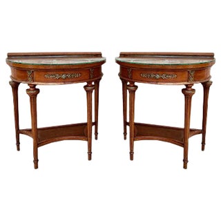 Empire Style Mahogany Nightstands with Bronze and Brass Details, 1930s, Set of 2 For Sale