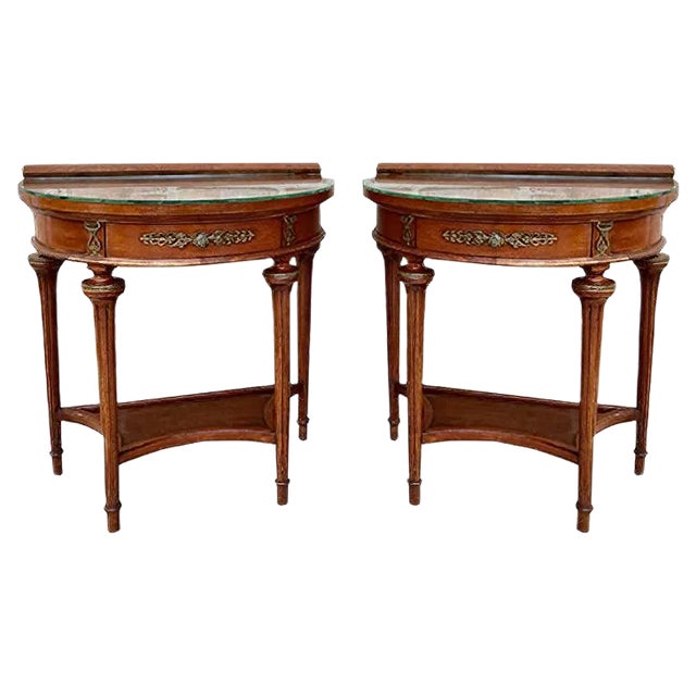Empire Style Mahogany Nightstands with Bronze and Brass Details, 1930s, Set of 2 For Sale