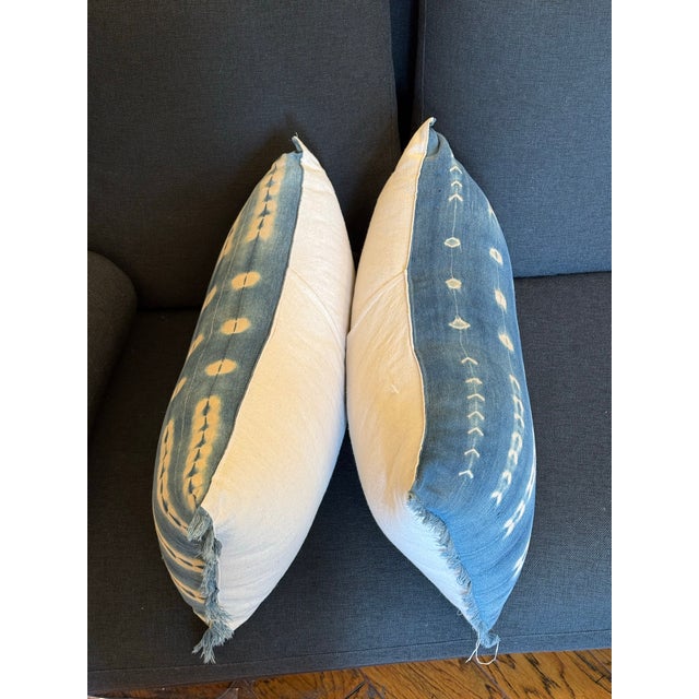 Custom Design Vintage Indigo Lumbar Pillows, Pair For Sale - Image 10 of 12