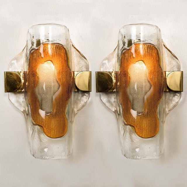 Murano Clear and Orange Glass Wall Lights, 1970s, Set of 2 For Sale - Image 12 of 12