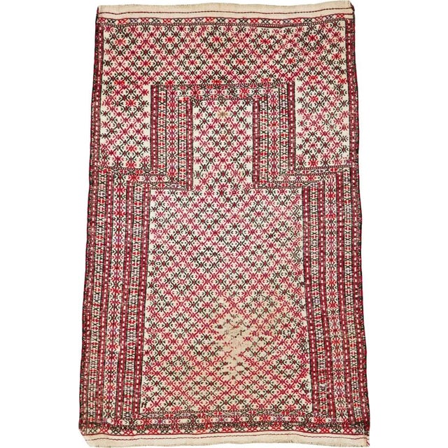 Ivory Shabby Chic Early 20th Century Handmade Antique Central Asian Turkoman Tribal Flatweave Kilim Throw Rug For Sale - Image 8 of 8