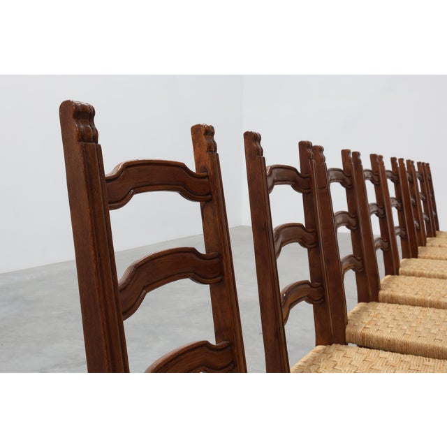 Mid-Century Brutalist Chairs in Wood and Wicker, Belgium, 1970s, Set of 8 For Sale - Image 10 of 17
