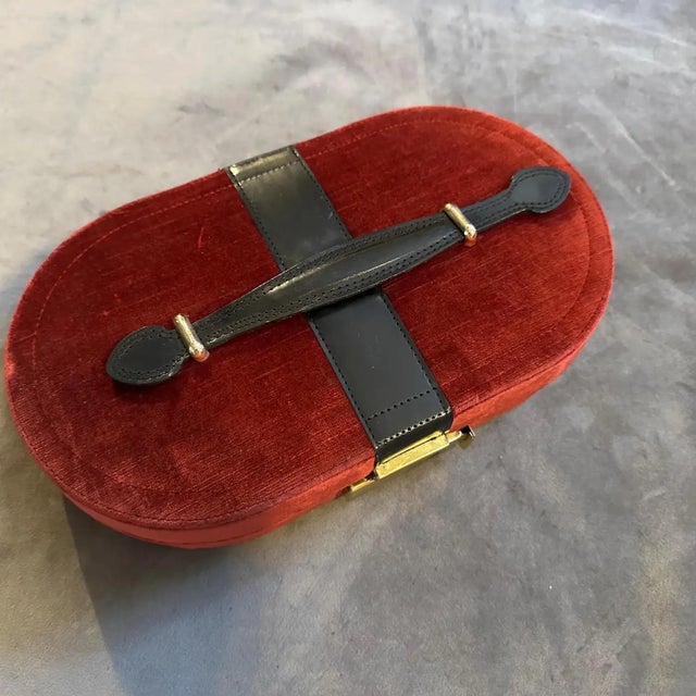 Red 1970s Velvet and Leather Italian Travel Jewelry Box For Sale - Image 8 of 12