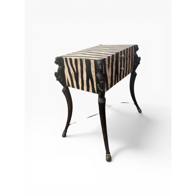 Stone Vintage Tessellated Stone Zebra Pattern Side Table Attributed to Maitland-Smith With Sculptural Figural Supports For Sale - Image 7 of 14