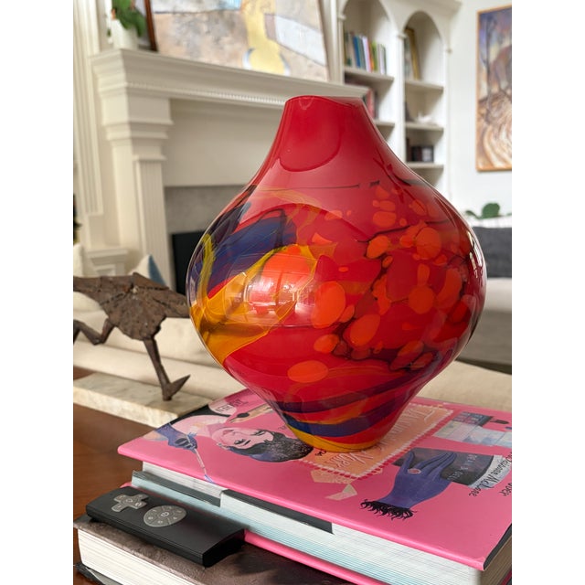 Signed Ioan Nemțoi Romanian Hand-Blown Multicolor Art Glass Vase Circa 1990 For Sale - Image 16 of 16