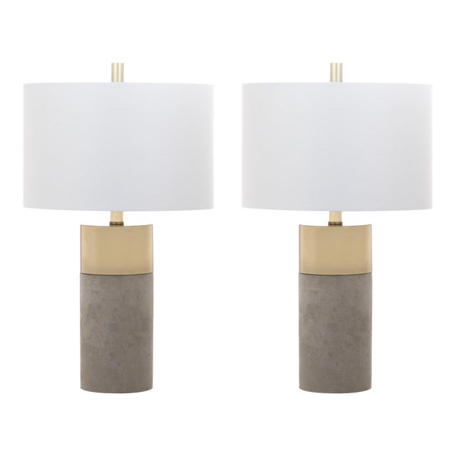 Modern Table Lamp in Grey and Brass - a Pair For Sale