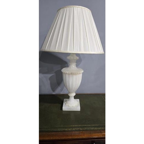 A super quality large white alabaster table lamp, in very good overall condition, rewired and ready for use. 20" high...