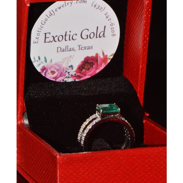Certified Natural 1.84cts Emerald & Diamond 18k White Gold Double Shank Ring, Size 6.5 For Sale - Image 13 of 13
