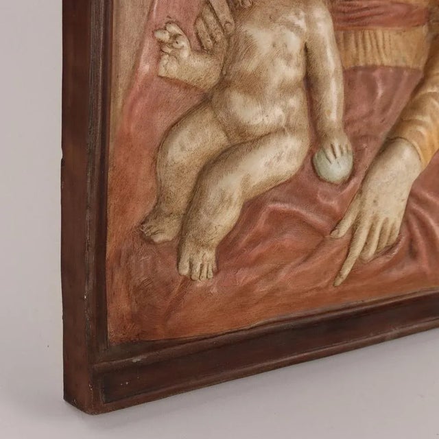 Sculpture Materials Italian Painted Virgin Mary Bas-Relief, 1900 For Sale - Image 7 of 9