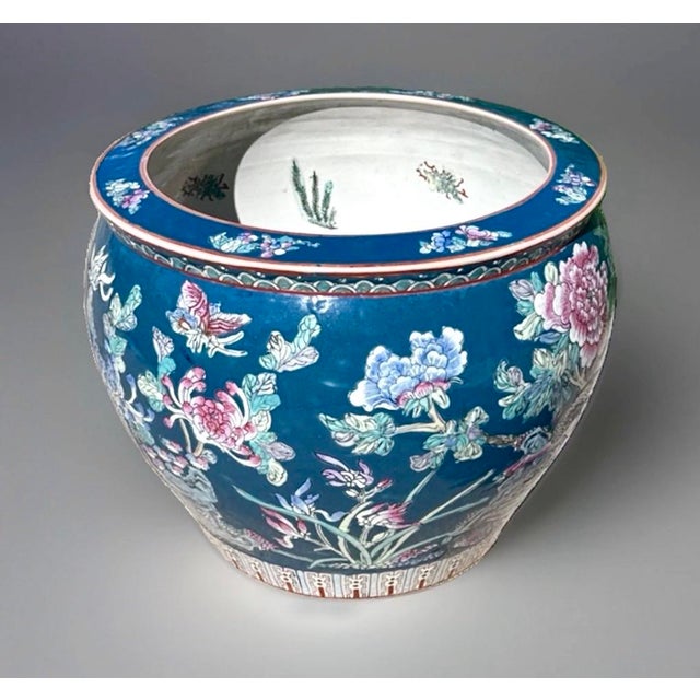 Mid 20th Century Mid 20th Century Large Famille Rose Teal Fish Bowl Planter For Sale - Image 5 of 8