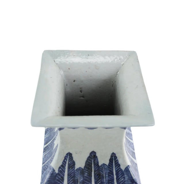 19th Century Antique Chinese Celadon-Ground Underglaze-Blue and White Square Vase With Phoenix Motif For Sale - Image 5 of 12