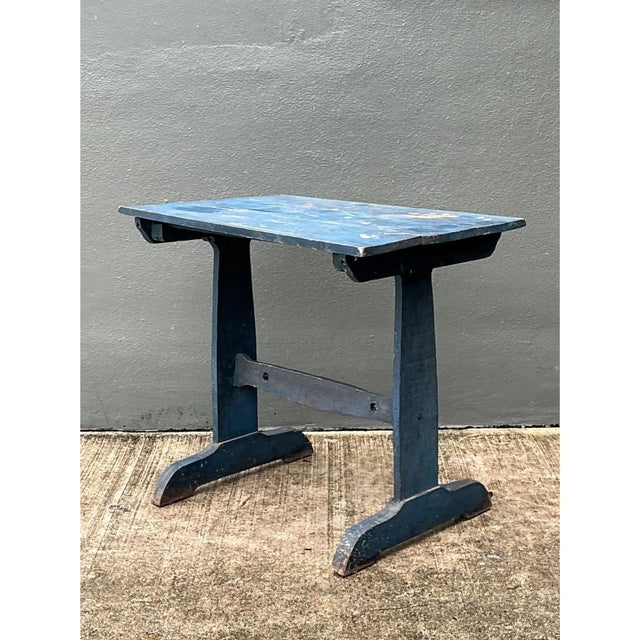 Vintage Distressed Blue Wood Side Table For Sale - Image 9 of 12