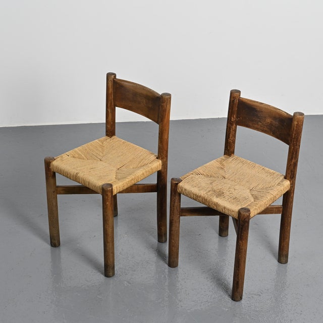 Brown Early BCB Edition Méribel Chairs by Charlotte Perriand, 1950, Set of 2 For Sale - Image 8 of 9