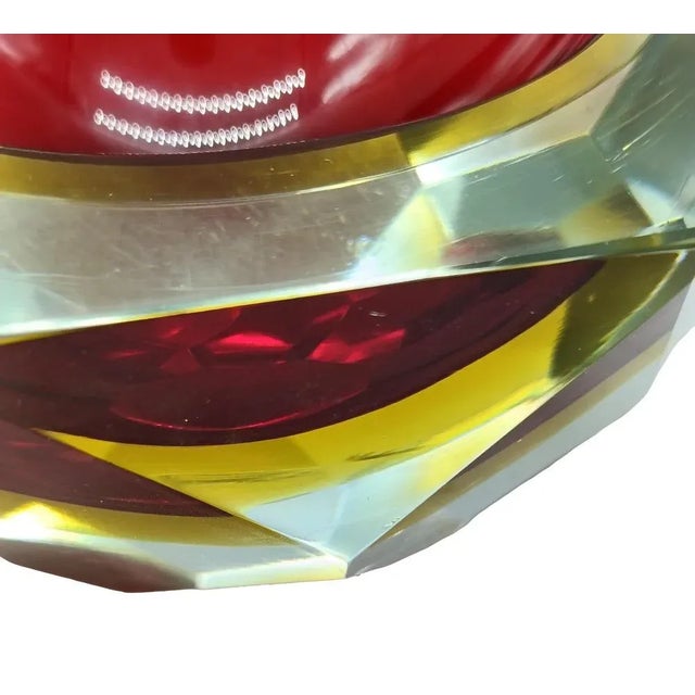 Flavio Poli Vintage Italian Red and Yellow Faceted Glass Diamond Bowl by Flavio Poli, 1960s For Sale - Image 4 of 8