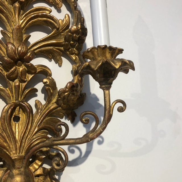 Pair of Traditional Italian Hand Carved Wood Floral Design Sconces For Sale In Dallas - Image 6 of 11