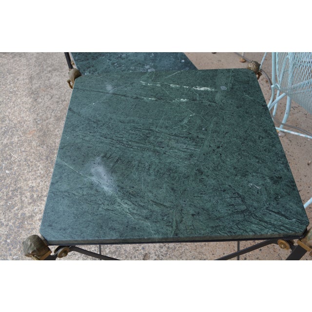 1970s Neoclassical Green Marble Top / Brass Lions / Paw Feet Metal Coffee Table & End Table Set For Sale - Image 4 of 18