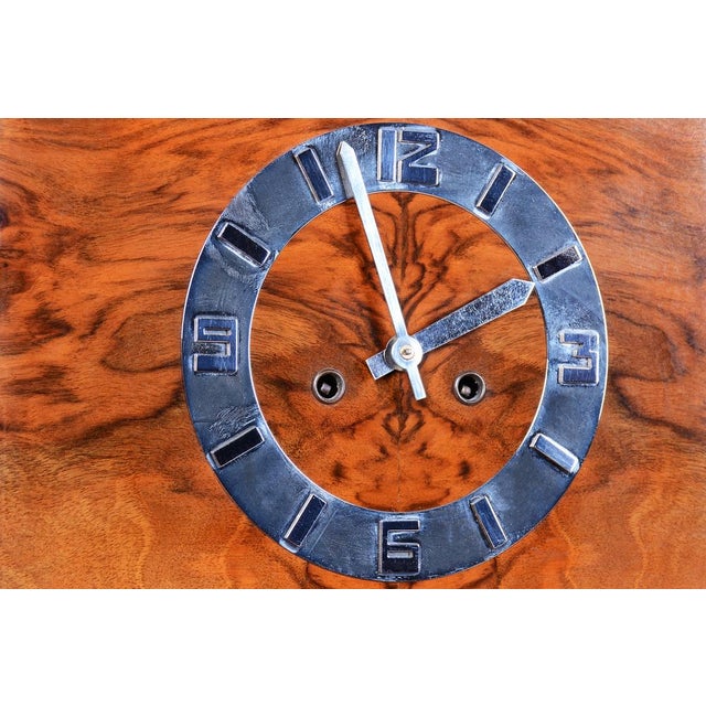 Brown Art Deco Table Clock in Walnut, Czech, 1920s For Sale - Image 8 of 11