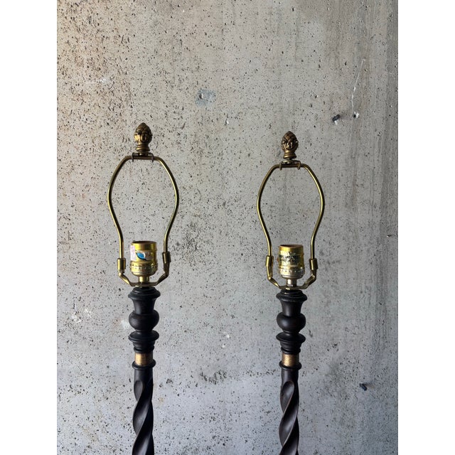 1970s Hollywood Regency Carved Wood and Gilt Rabbit Table Lamps - a Pair For Sale - Image 4 of 9