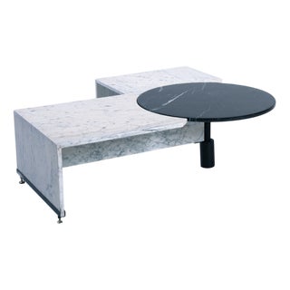 Marble Black and White Rotable Coffee Table, 1980s For Sale