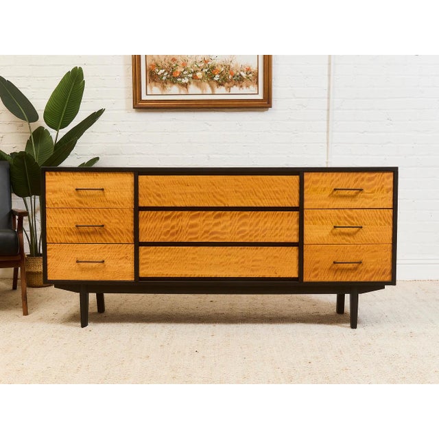 Mid 20th Century Black and Mahogany Mid-Century Nine Drawer Dresser For Sale - Image 11 of 11