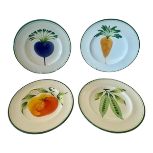 Vintage Hand Painted Italian Pizzato Vegetable Dinner Plates- Set of 4