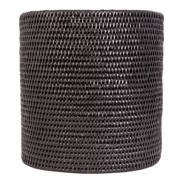 Artifacts Rattan Oval Waste Basket with Metal Liner For Sale