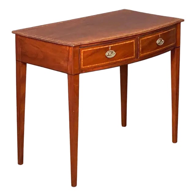 English Serpentine Bow Front Writing Desk or Side Table of Inlaid Mahogany For Sale